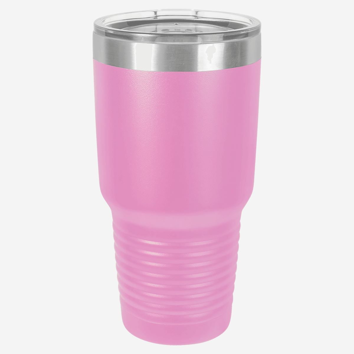 30 oz. light purple stainless steel tumbler with silver ring at top clear lid