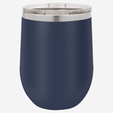 12 oz. navy blue stainless steel tumbler with clear lid