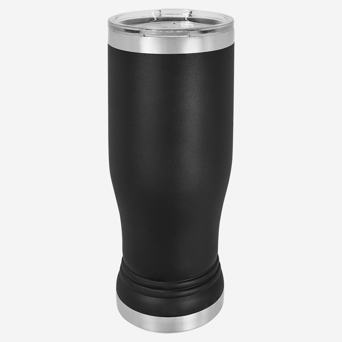 14 oz black pilsner style tumbler with clear lid