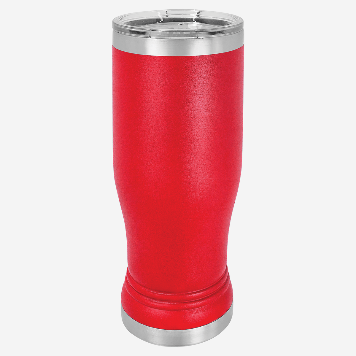 14 oz red pilsner style tumbler with clear lid