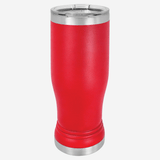 14 oz red pilsner style tumbler with clear lid
