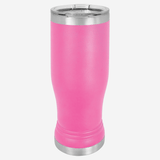 14 oz pink pilsner style tumbler with clear lid