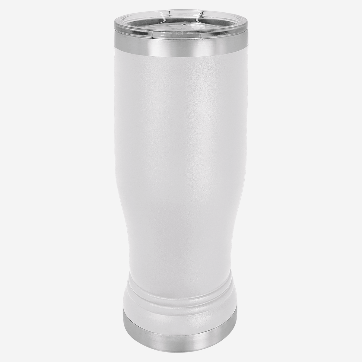 14 oz white pilsner style tumbler with clear lid