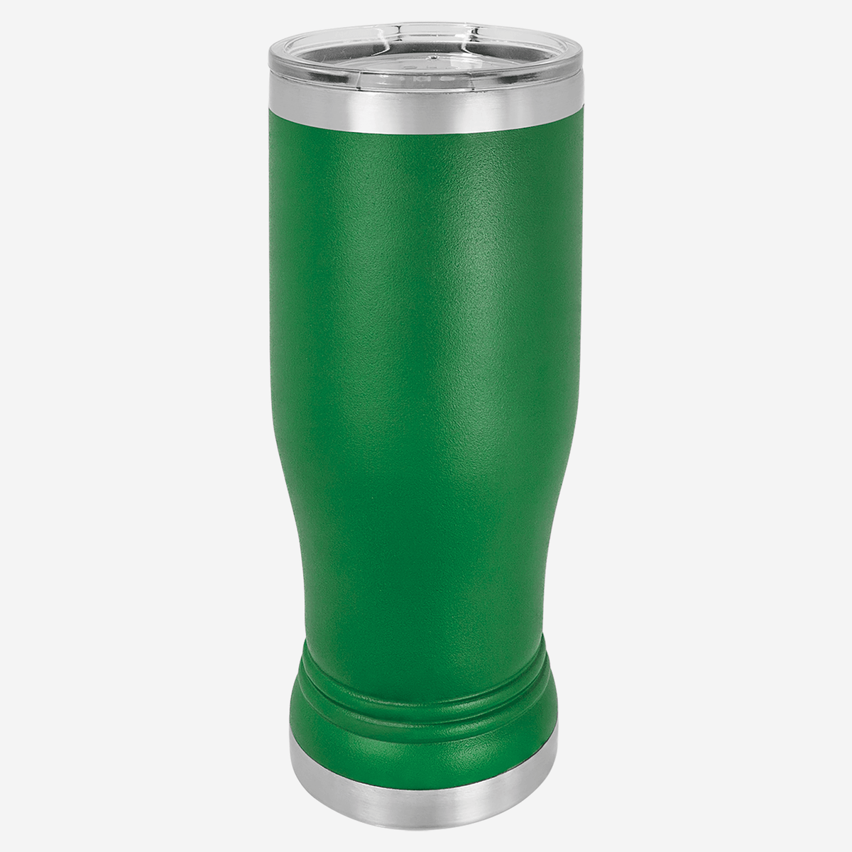 14 oz kelly green pilsner style tumbler with clear lid