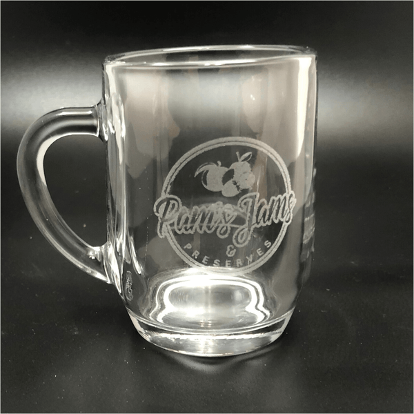 clear glass coffee mug with engraving