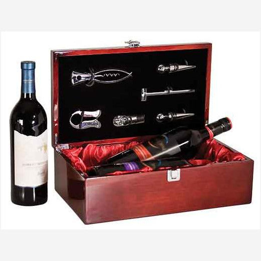 Black Rosewood Piano Finish Double Bottle Wine Box with Tools