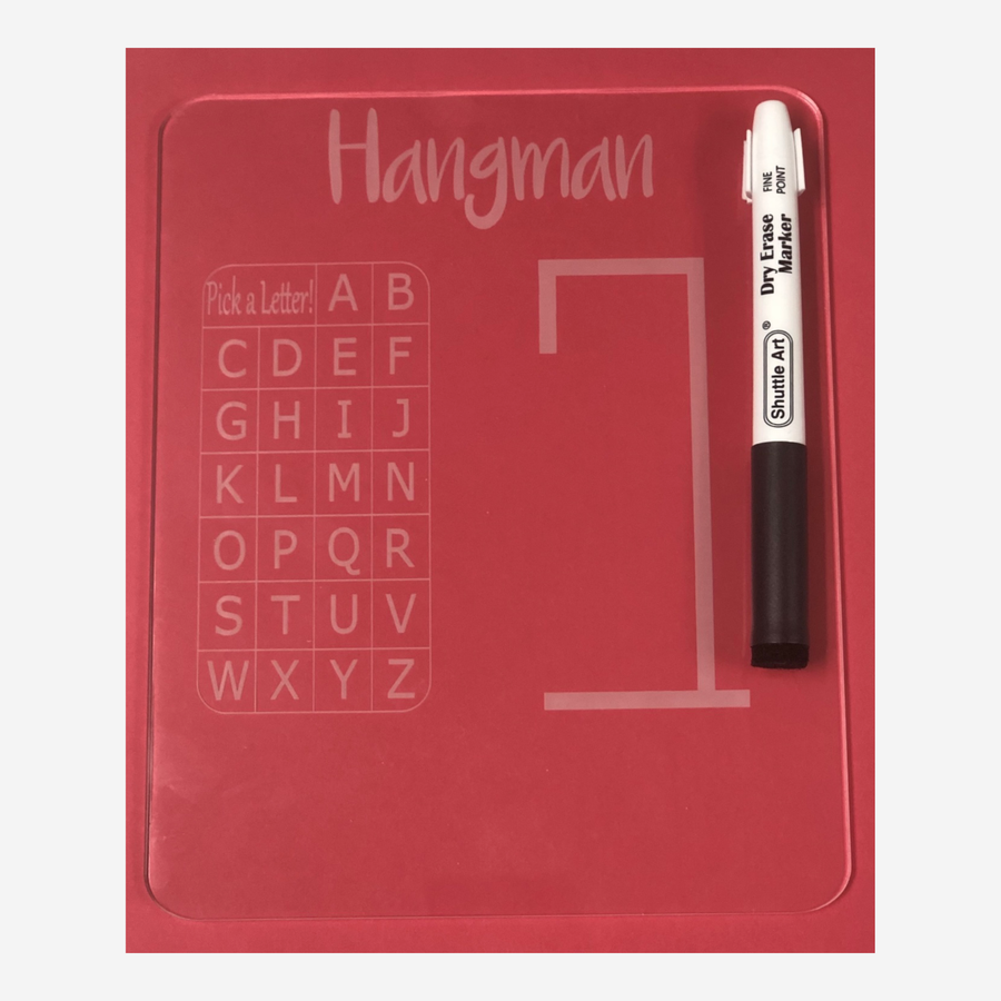 clear acrylic laser engraved with hangman game with dry erase marker