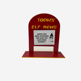 Dark Red Elf News Sign with Changeable Signs