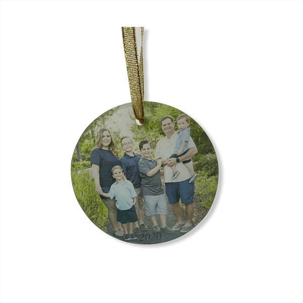 3.5 inch round glass ornament with family photo printed