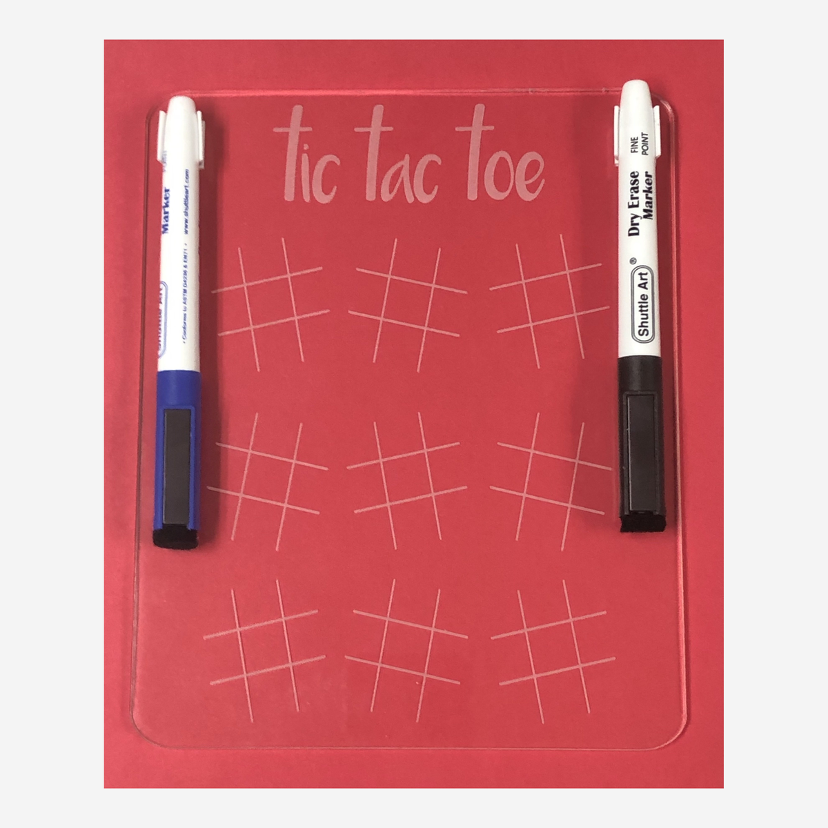 clear acrylic laser engraved with tic tac toe game with dry erase marker
